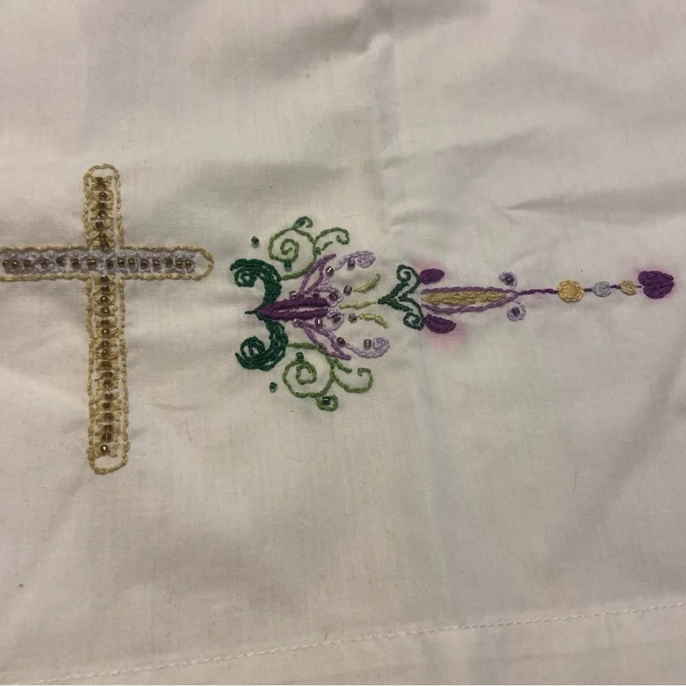 White Embroidered Tablecloth with Cross Design